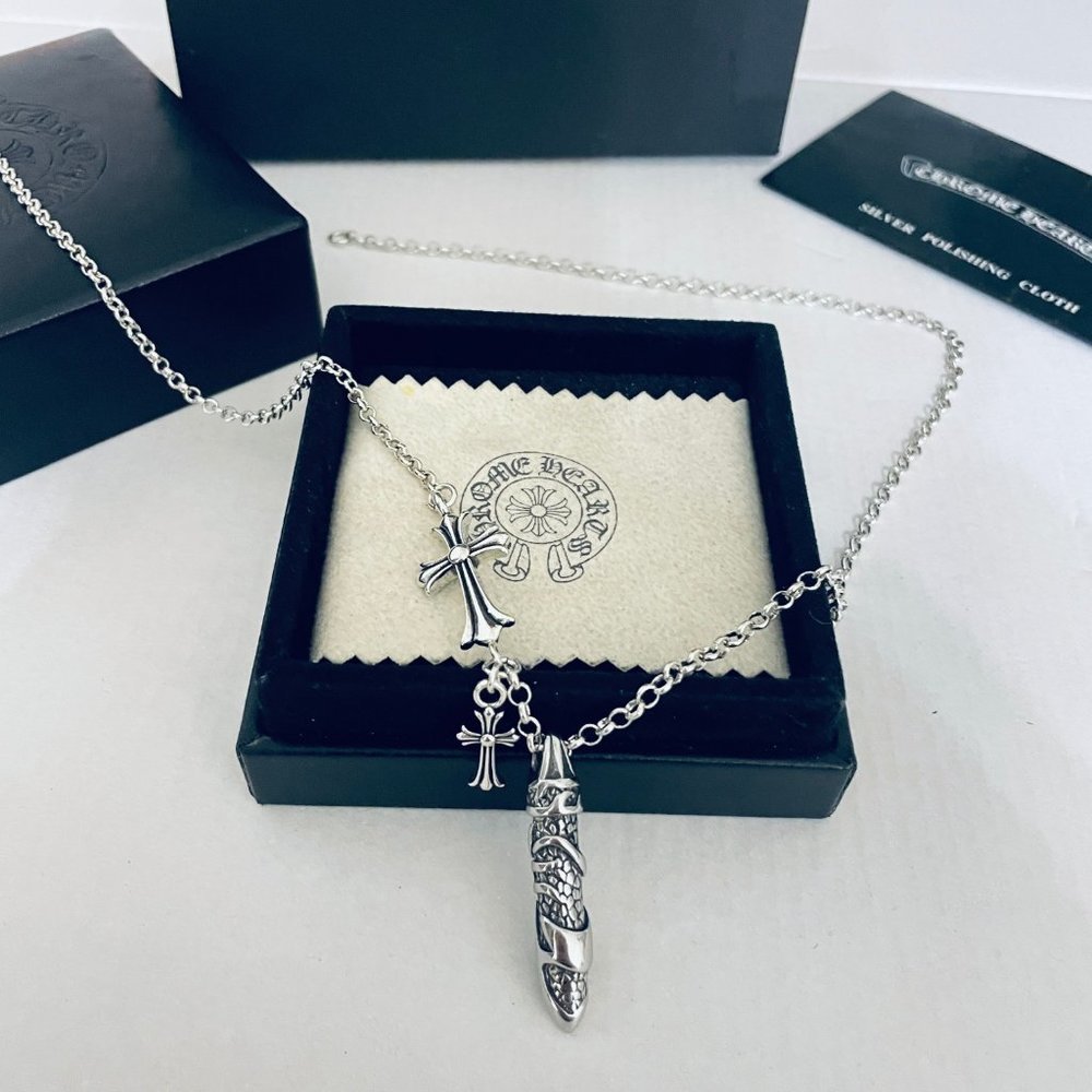 Chrome He@rts Crocodile Heart Classic Pendant Cross Pendant Necklace